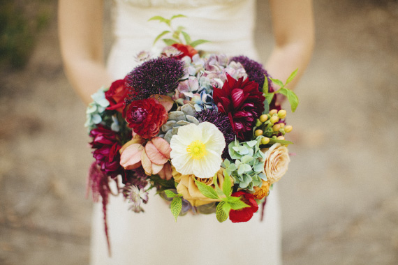 dahlia ranunculus poppies and succulent bridal bouquet | photo by Matthew Morgan | 100 Layer Cake