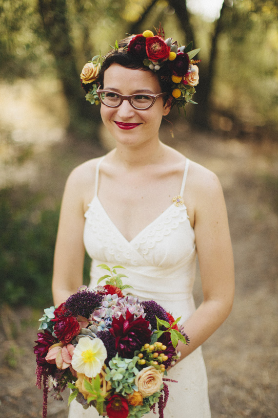 dahlia ranunculus poppies and succulent bridal bouquet | photo by Matthew Morgan | 100 Layer Cake