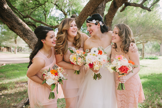 pink mod cloth bridesmaid dresses | photo by Brushfire Photography | 100 Layer Cake 