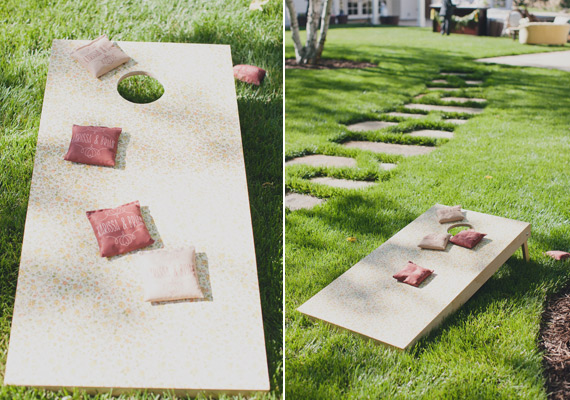 Custom corn hole set by Bash Please | photo by Our Labor of Love | 100 Layer Cakerina-wedding.36