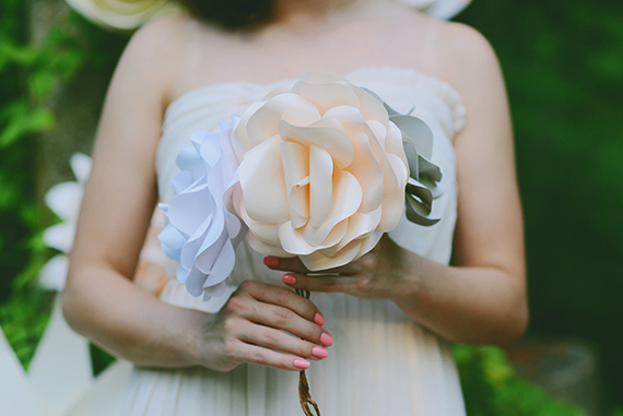 Paper flower themed bridal inspiration | flowers by Khrystyna Balushka Paper Floral Artistry  | photo by Elisheva Golani | 100 Layer Cake