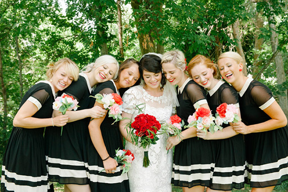 Black and white bridesmaid dresses | Photo by Brooke Schultz Photography | Read more - http://www.100layercake.com/blog/?p=68017