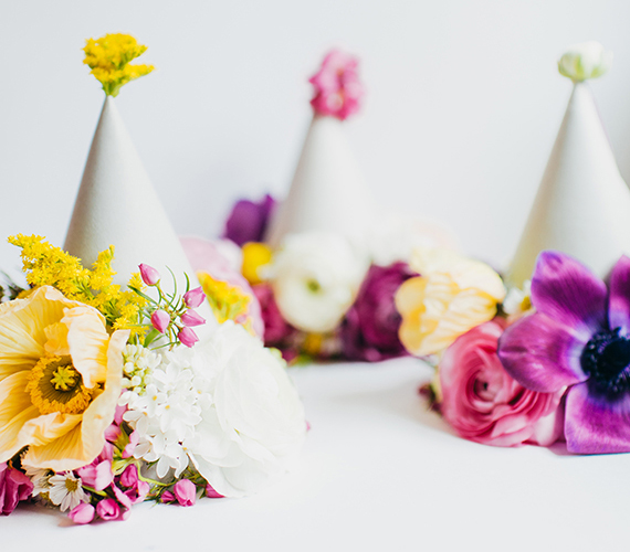 DIY floral party hats | Photo by Cambria Grace Photography | Design by  Lauren Wells Events | 100 Layer Cake