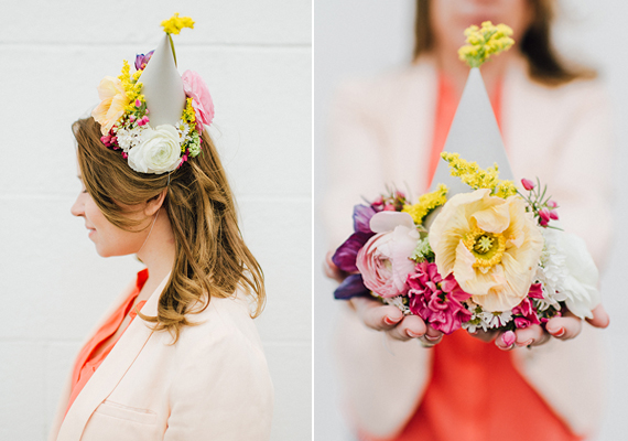 DIY floral party hats | Photo by Cambria Grace Photography | Design by  Lauren Wells Events | 100 Layer Cake