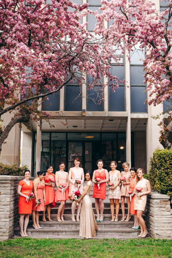 Coral bridesmaid dresses | Photo by Christine Lim Photography | Read more - http://www.100layercake.com/blog/?p=73953