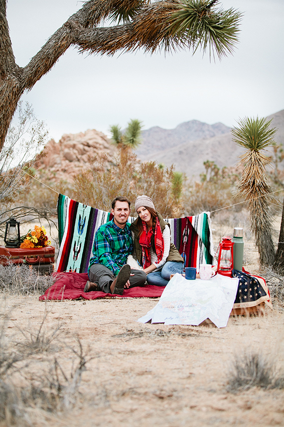 Camp-themed Joshua Tree engagement shoot | Photo by Mandilynn Photography | Read more - http://www.100layercake.com/blog/?p=77783