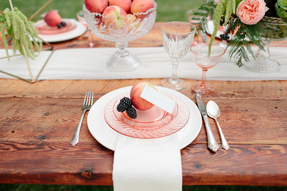 Peach and Blackberry wedding inspiration | Photo by oney Bee Photography | Read more - http://www.100layercake.com/blog/?p=79175