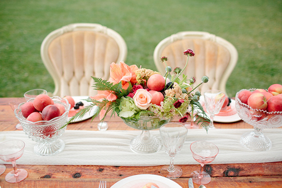 Peach and Blackberry wedding inspiration | Photo by oney Bee Photography | Read more - http://www.100layercake.com/blog/?p=79175