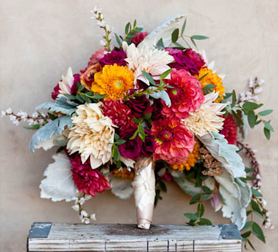 Vibrant dahlia wedding bouquet | 100 Layer Cake