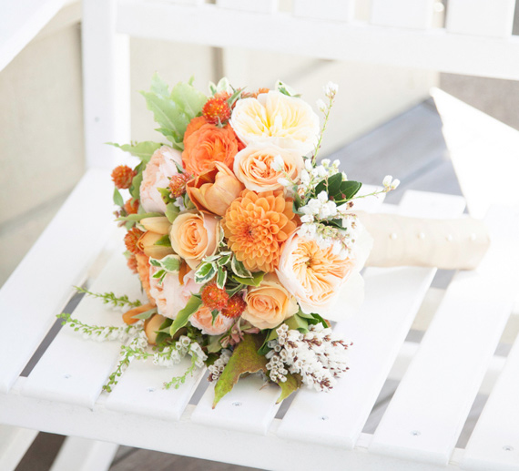 Orange and peach fall wedding bouquet | 100 Layer Cake