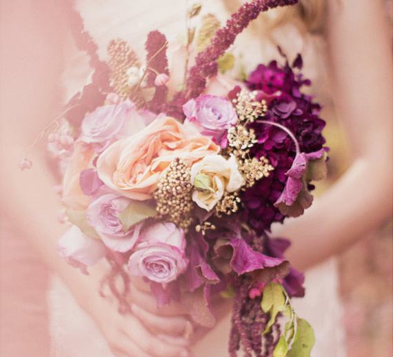 Peach and Plum fall wedding bouquet | 100 Layer Cake