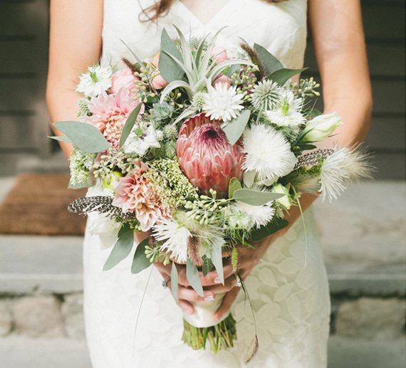 Protea and air plants wedding bouquet | 100 Layer Cake
