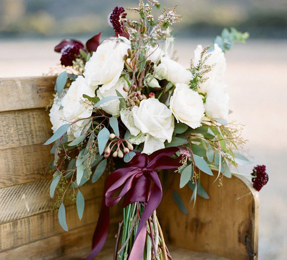 White rose and eucalyptus wedding bouquet | 100 Layer Cake