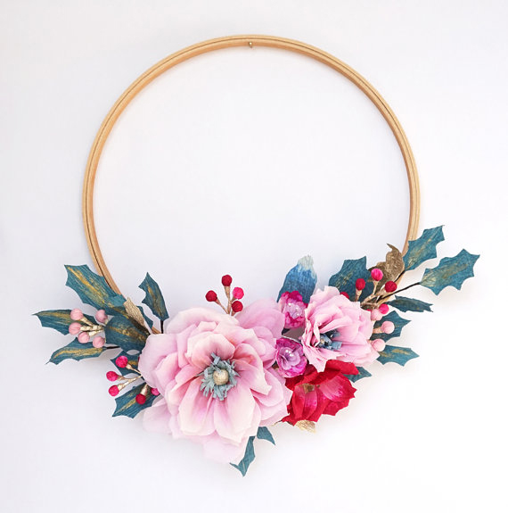 Paper flower holiday wreaths by Hayley Sheldon | Read more - http://www.100layercake.com/blog/?p=82411 