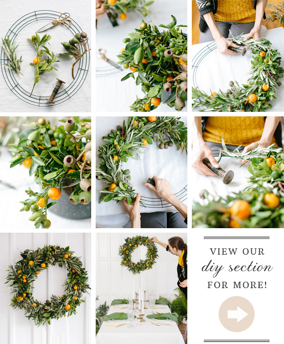DIY orange & olive holiday wreath | concept & styling by Type A Society | Photo by Josh Gruetzmacher | 100 Layer Cake 