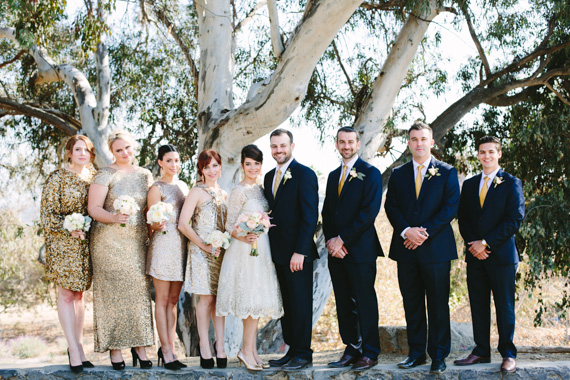 Black and gold wedding party | Photo by Mary Costa Photography | Read more -  http://www.100layercake.com/blog/wp-content/uploads/2015/04/DIY-Elysian-Los-Angeles-Wedding