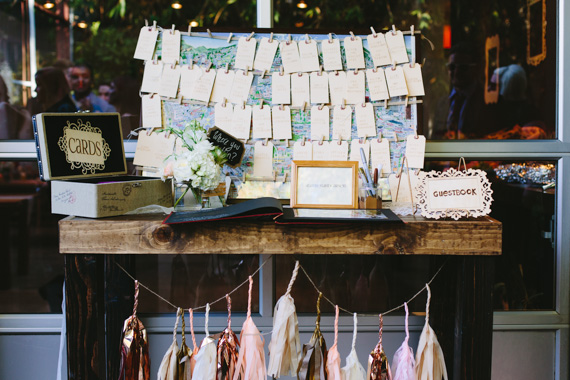 DIY escort card station | Photo by Mary Costa Photography | Read more - http://www.100layercake.com/blog/wp-content/uploads/2015/04/DIY-Elysian-Los-Angeles-Wedding