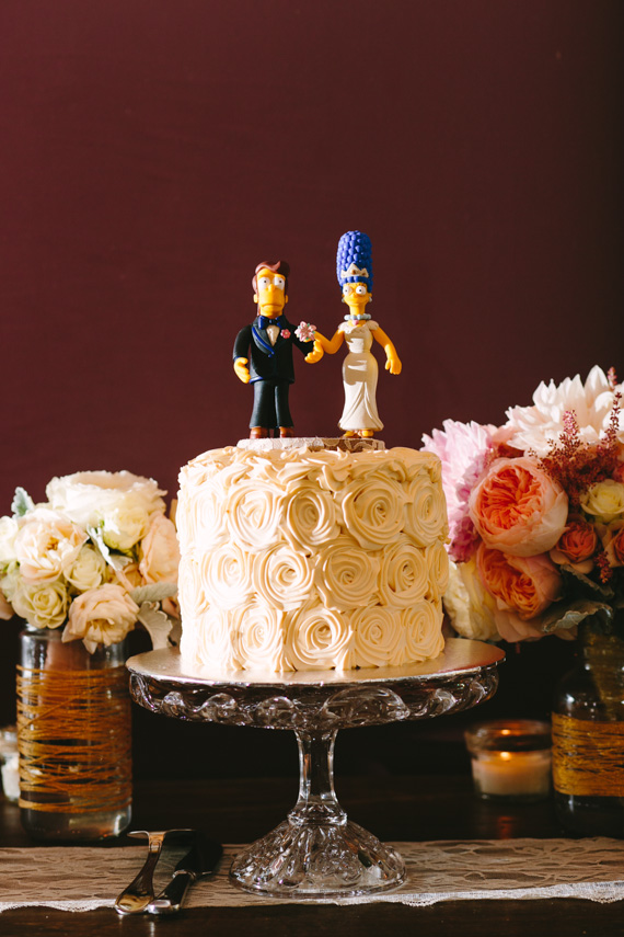 Simpsons cake topper | Photo by Mary Costa Photography | Read more - http://www.100layercake.com/blog/wp-content/uploads/2015/04/DIY-Elysian-Los-Angeles-Wedding