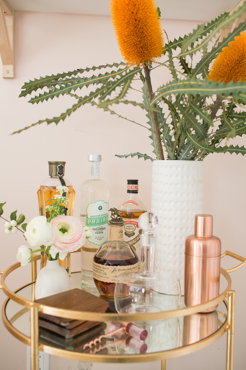 Styled bar cart in the 100 Layer Cake office
