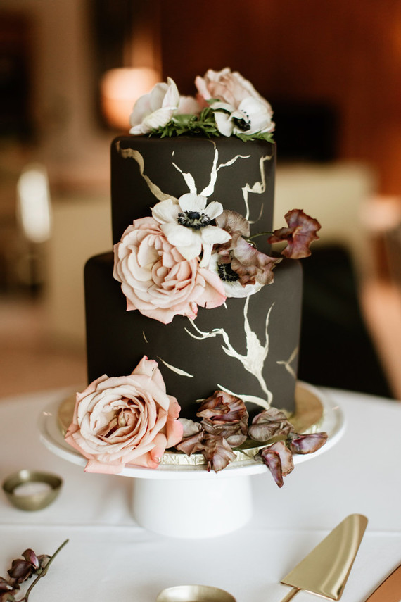 Black and blush wedding cake