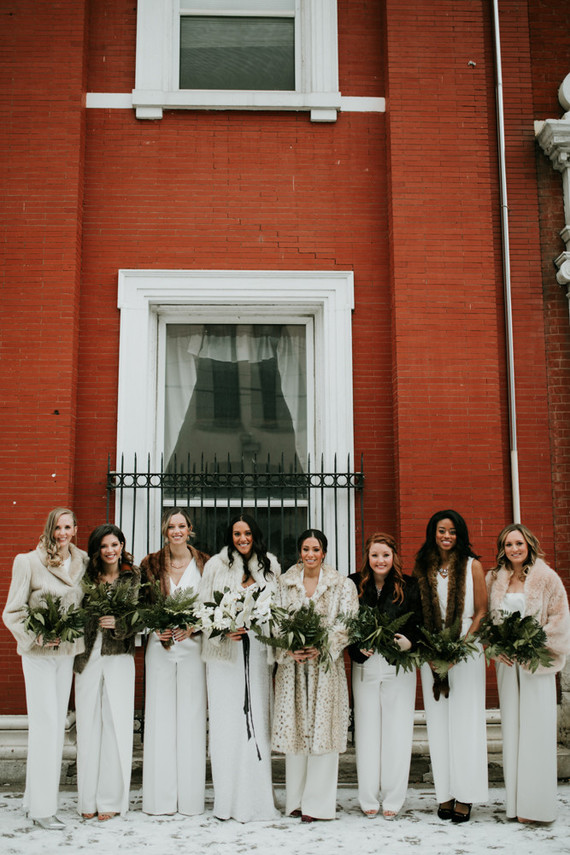 All white bridal party fashion (wearing jumpsuits!) | Photo by Eleven:11 Photo