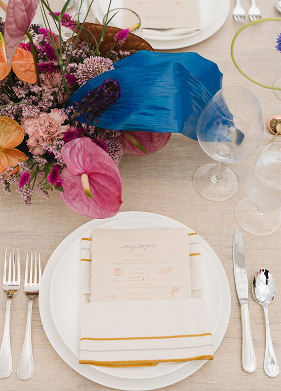 Colored floral place setting