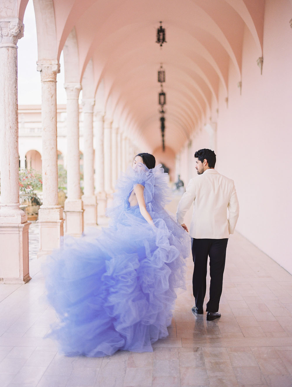Romantic elopement inspo with a purple tulle gown
