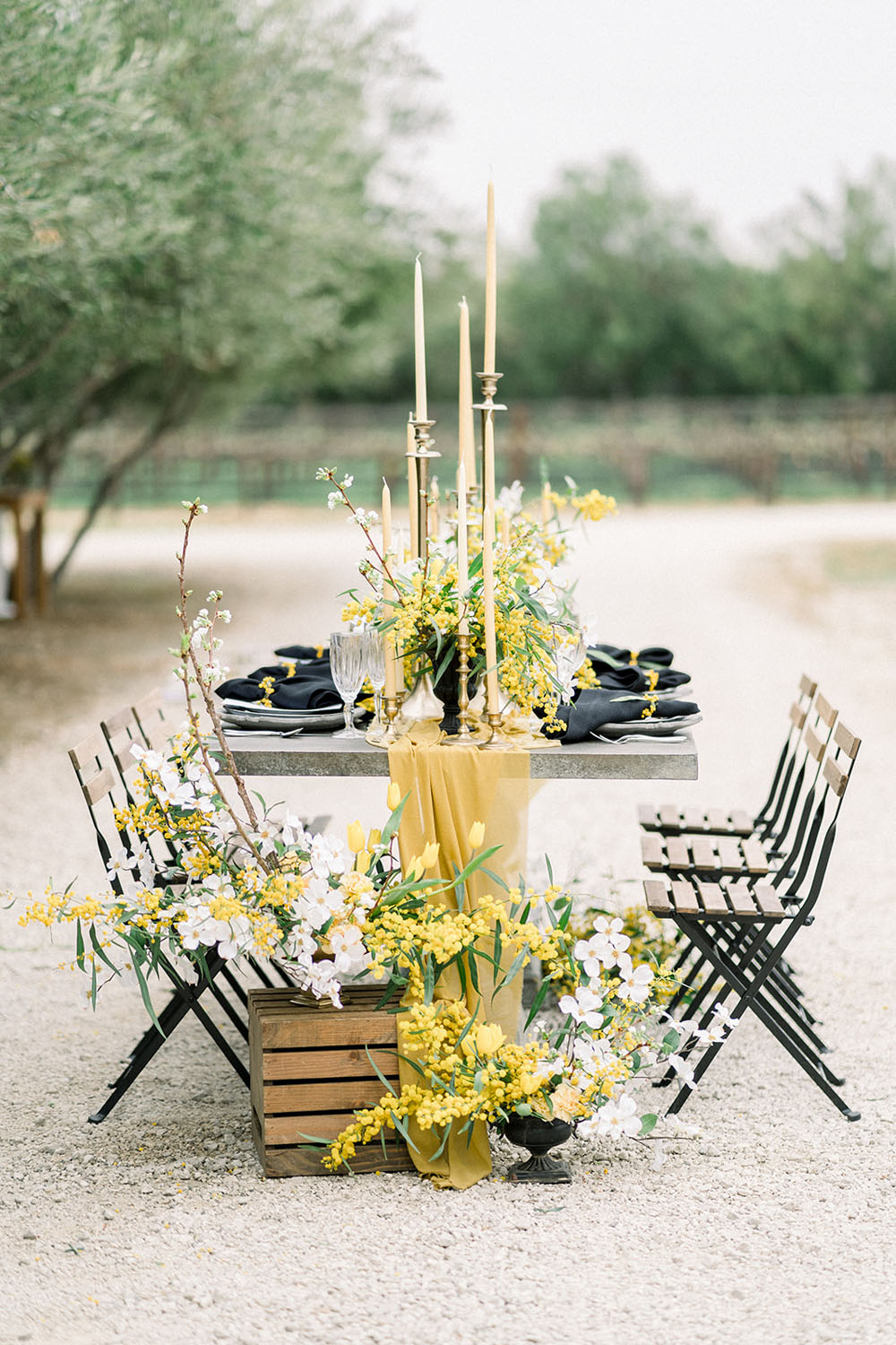 Yellow and black Sunstone Winery wedding inspiration