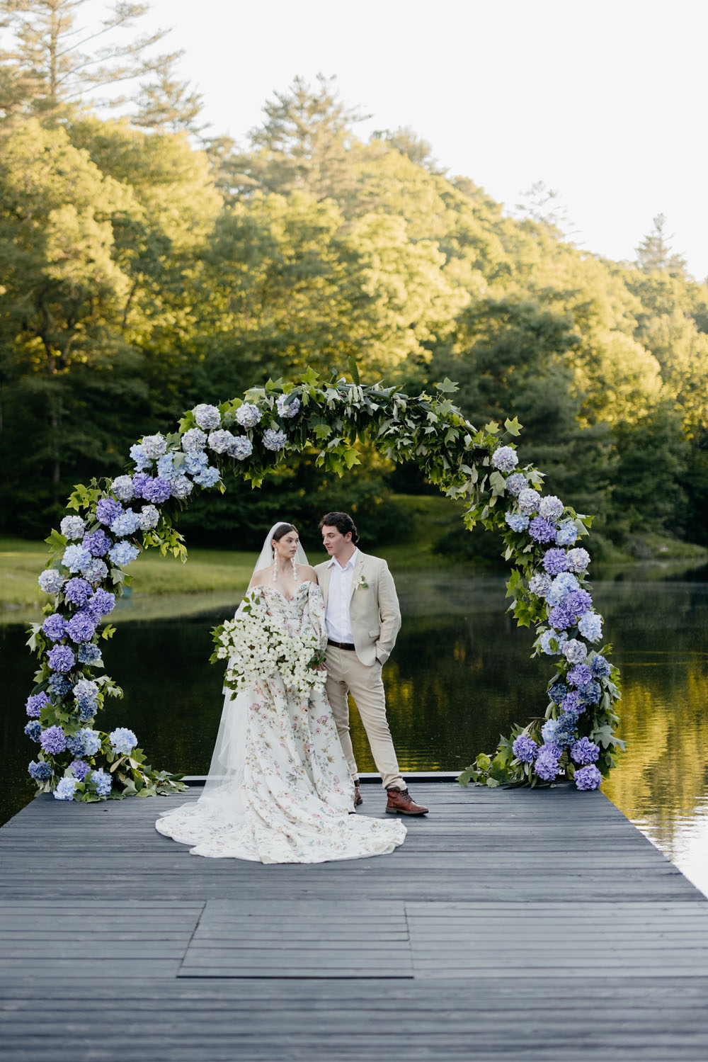 Luxe summer mountain wedding ideas with a floral gown