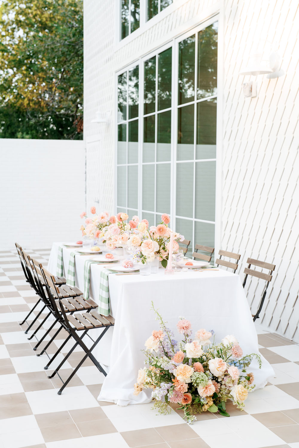 pastel wedding tablescape at wish well house