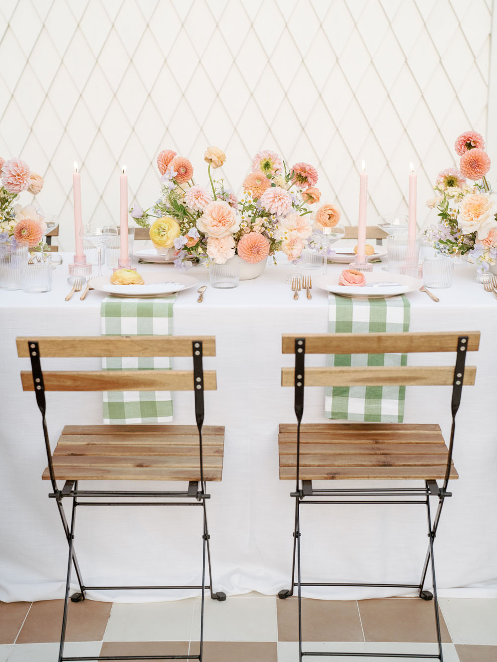 pastel wedding tablescape at wish well house