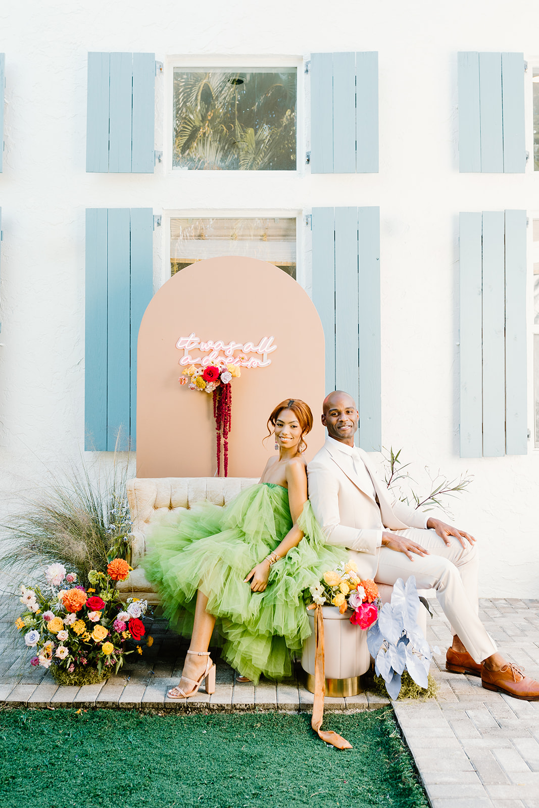 Bright and colorful wedding inspiration with a chartreuse gown
