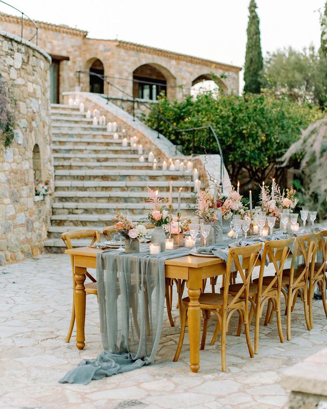 Romantic tablescape with candles for European wedding
