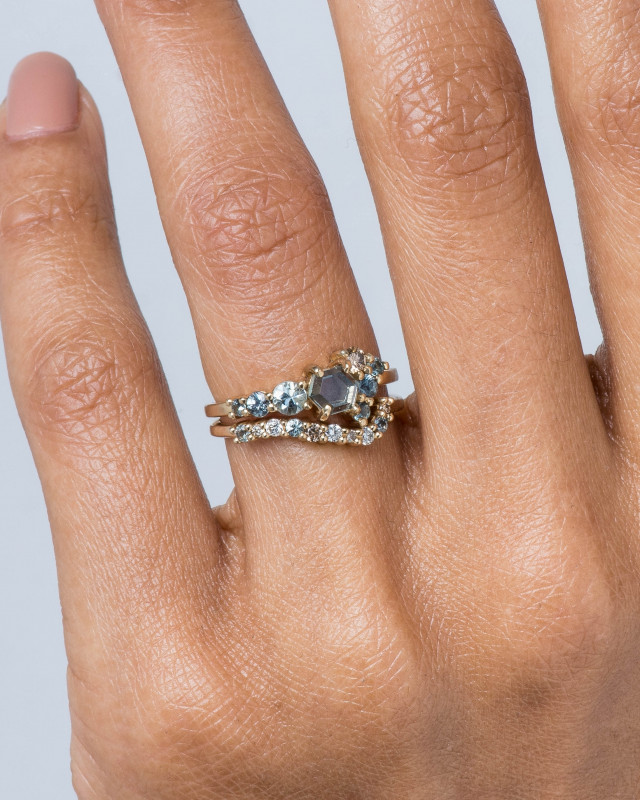 Bario Neal Radial Cluster Hex Blue Sapphire Ring