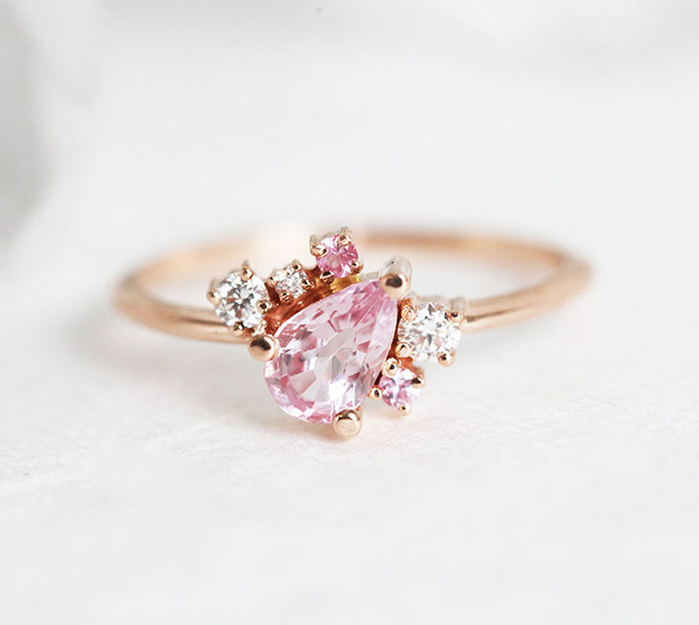 Light Pink Sapphire Cluster Engagement Ring