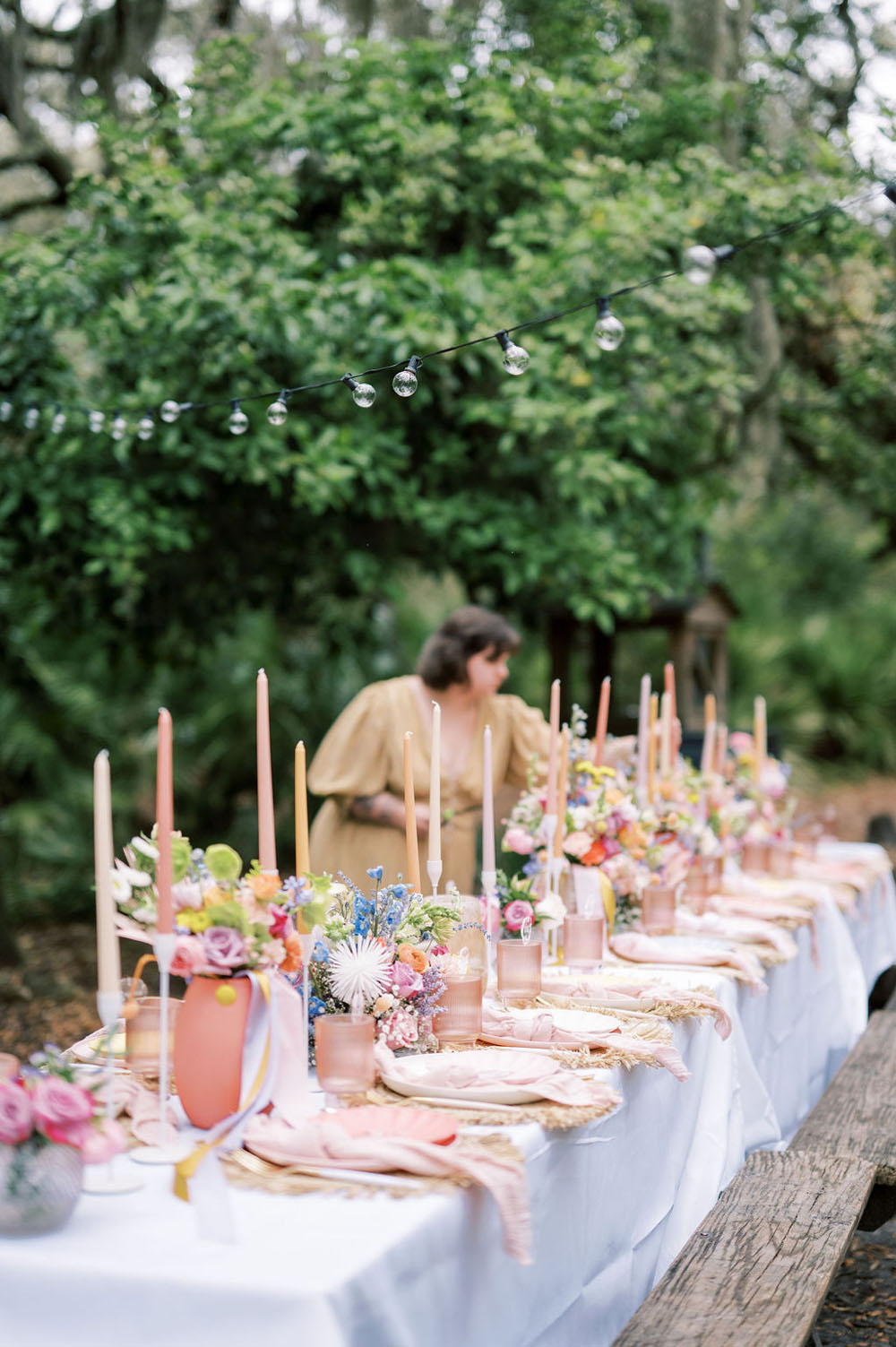 Gorgeous pink, peach, and blue wedding decor