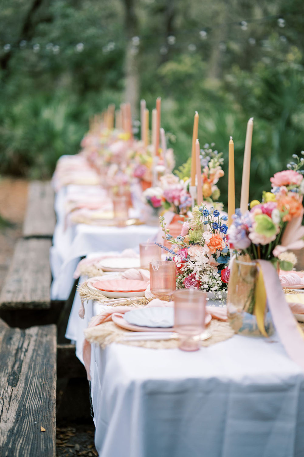 Gorgeous pink, peach, and blue wedding decor
