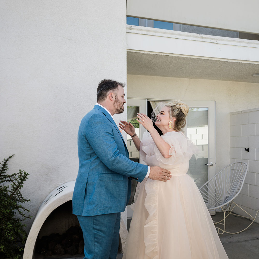 Colorful Ace Hotel Palm Springs wedding with a pool party