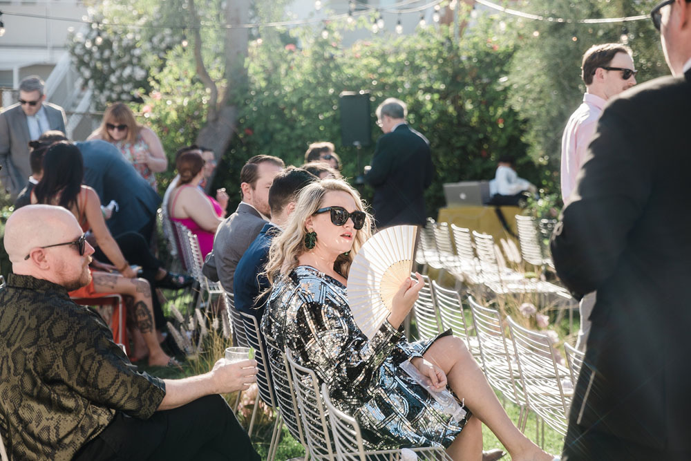 Colorful Ace Hotel Palm Springs wedding with a pool party