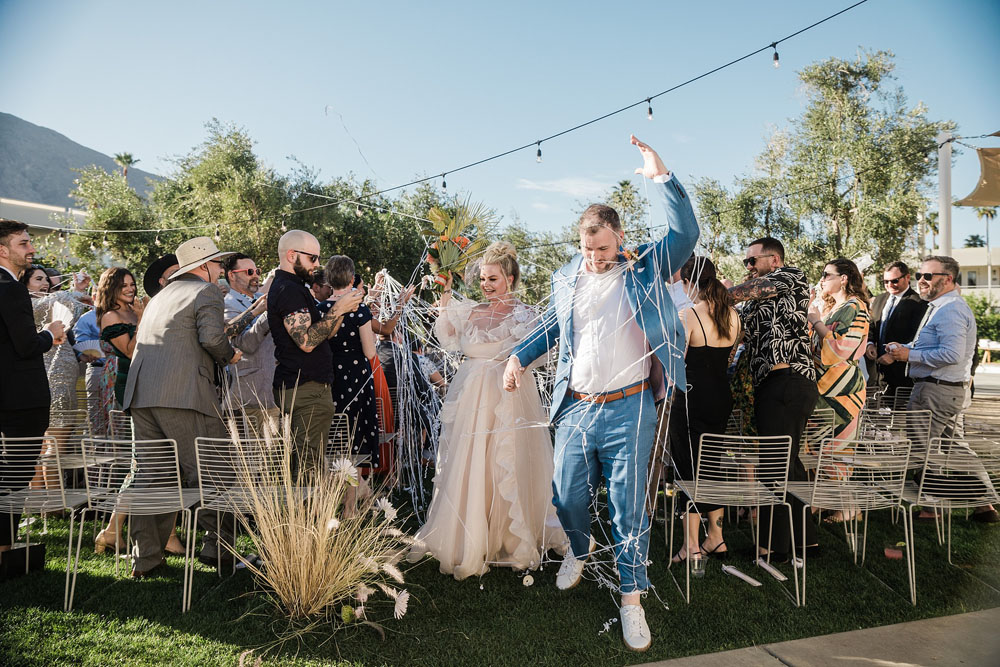Colorful Ace Hotel Palm Springs wedding with a pool party