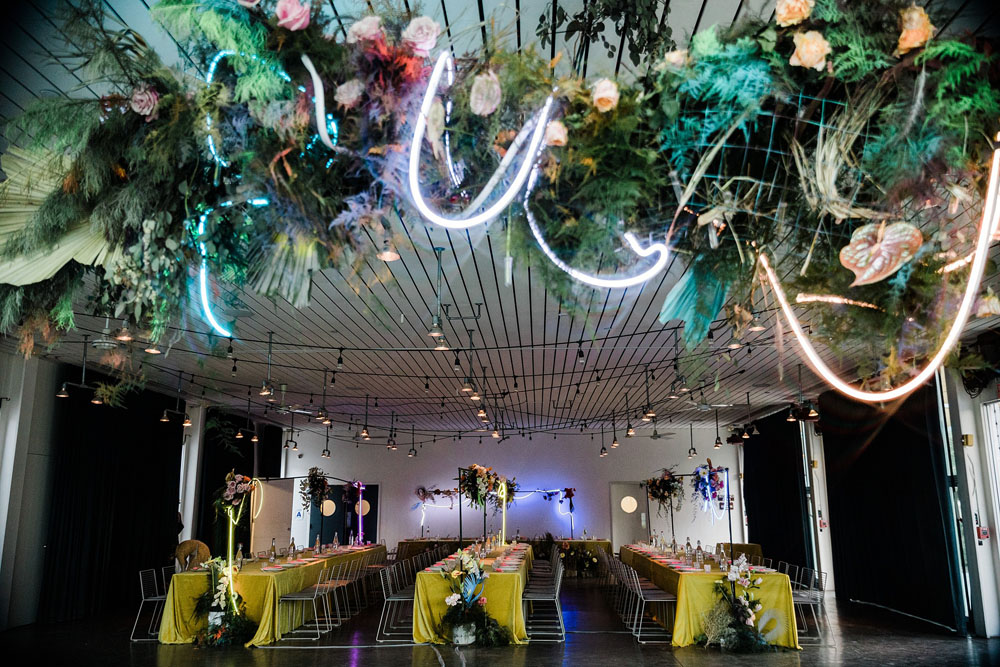 Colorful Ace Hotel Palm Springs wedding with a pool party