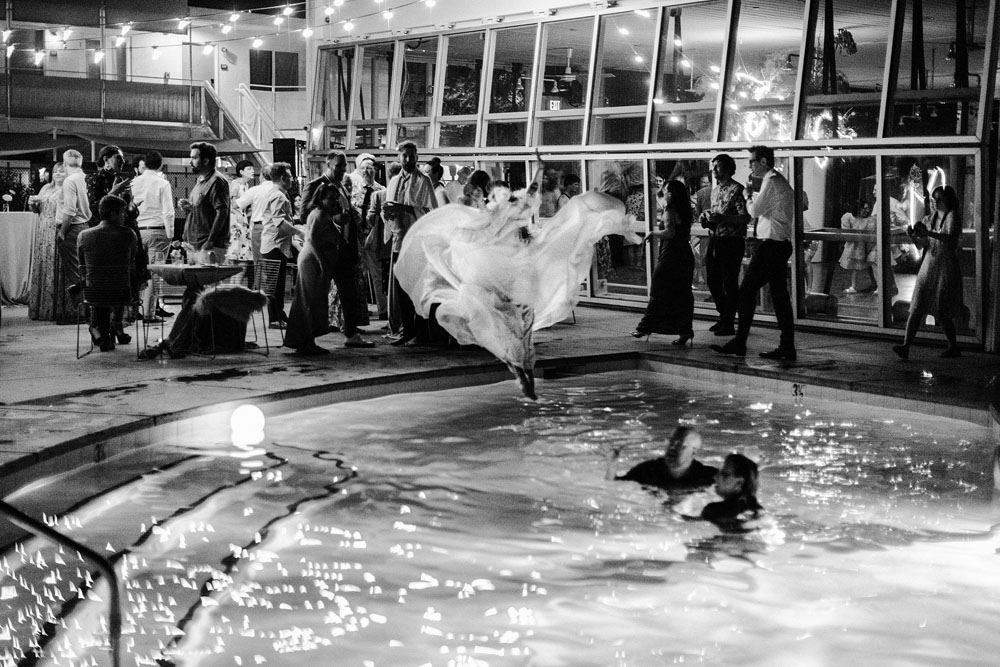 Colorful Ace Hotel Palm Springs wedding with a pool party