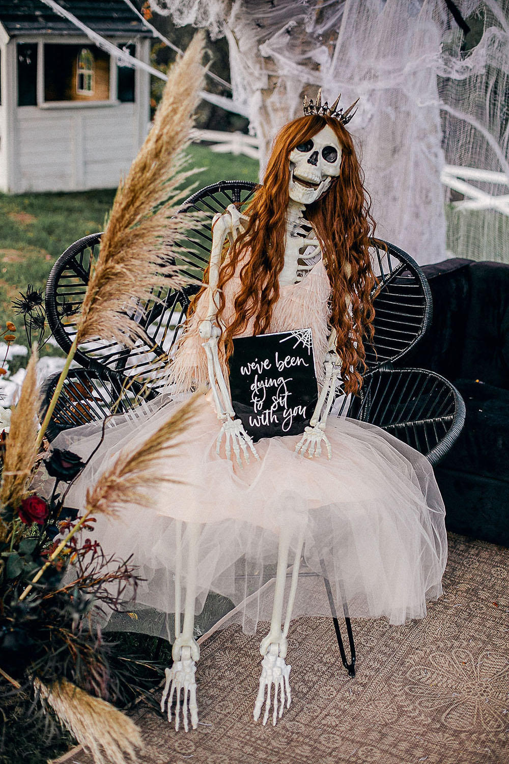 Spooky skeleton themed backyard Halloween party
