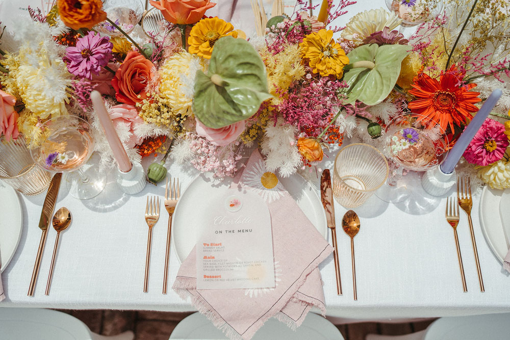 colorful pink disco wedding inspiration