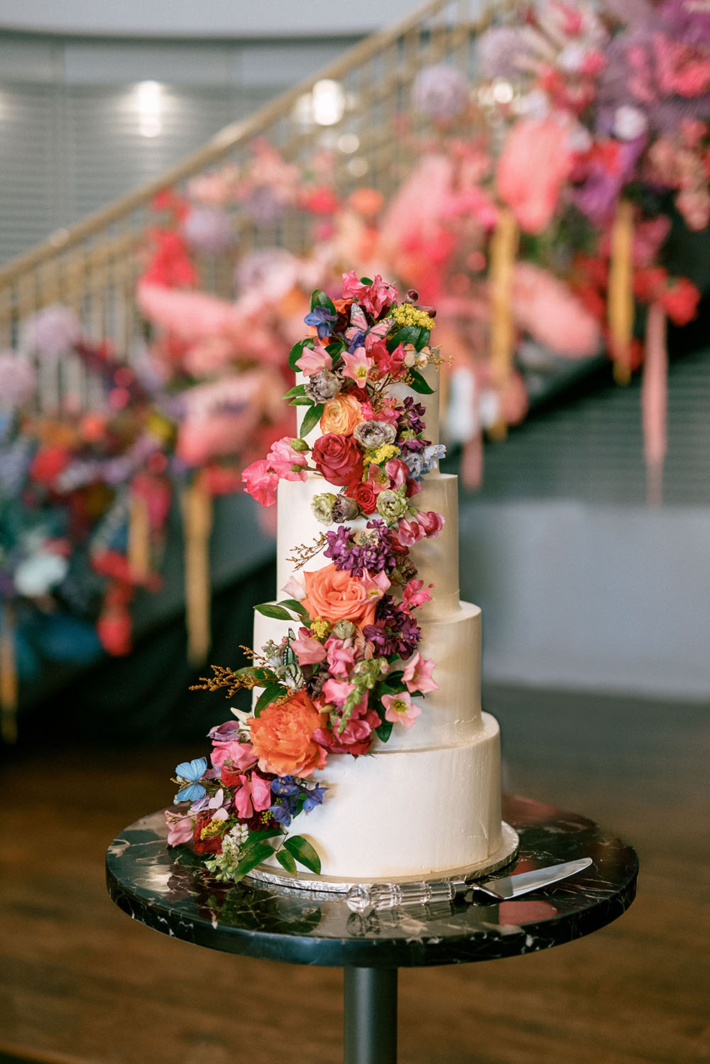 bold floral wedding cake