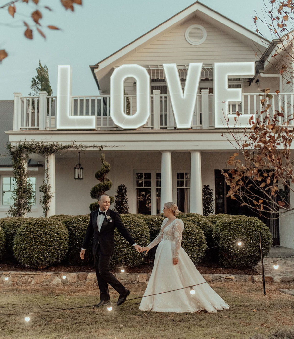 giant love sign at wedding