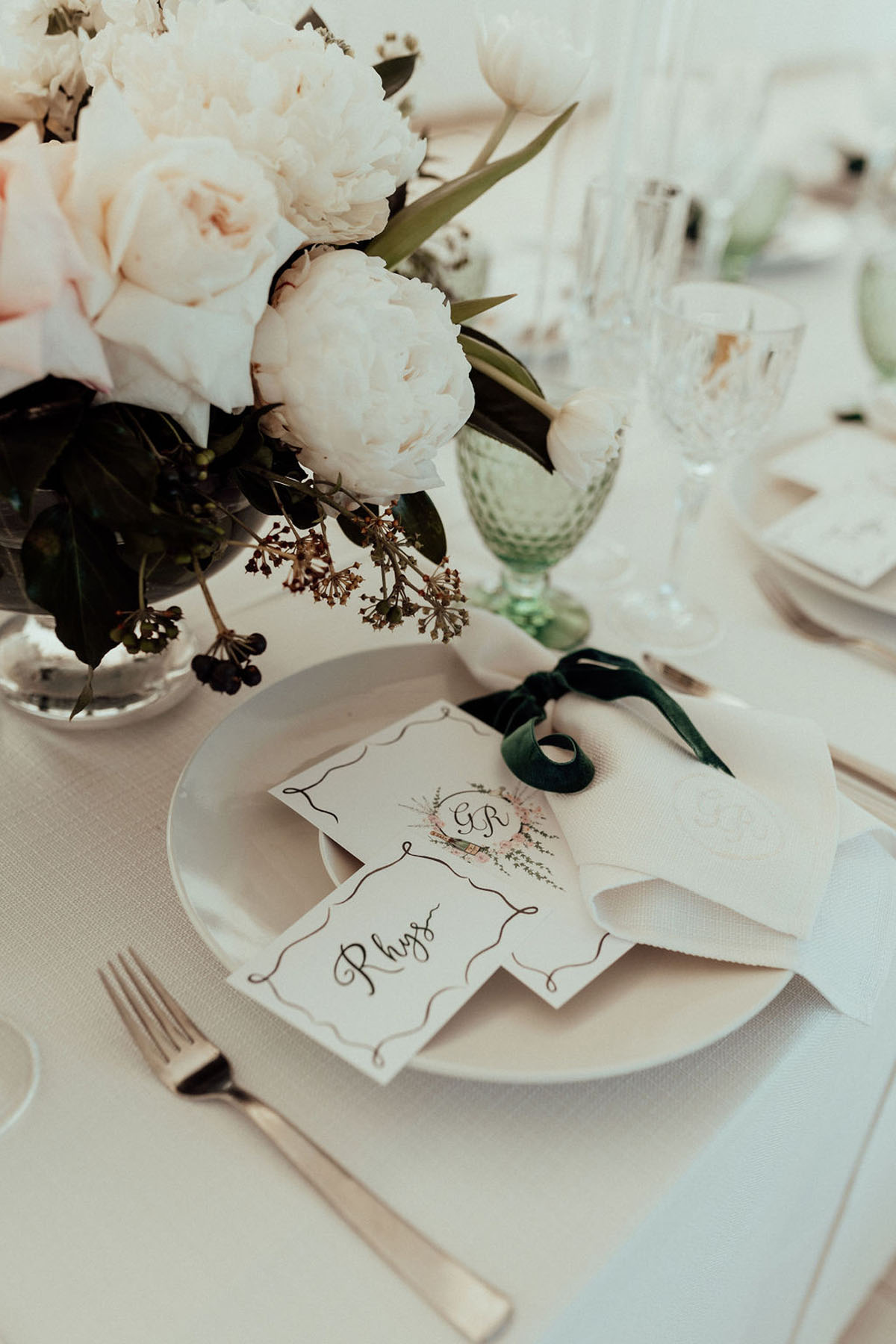 elegant white and blush wedding reception