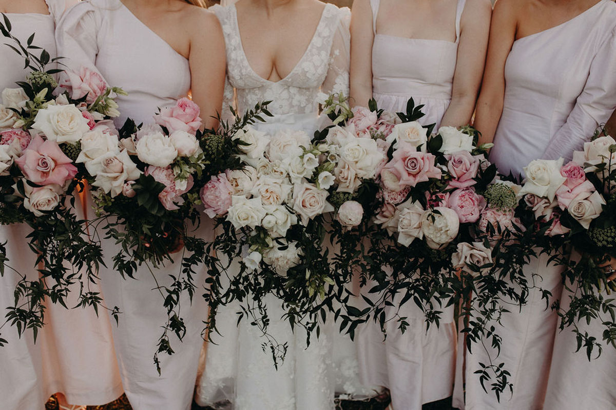 blush bridal party and bridesmaid bouquets