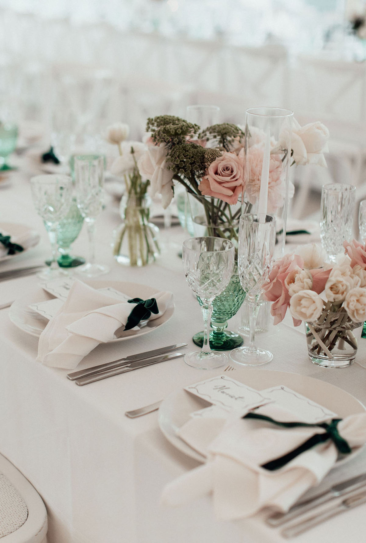 elegant white and blush wedding reception