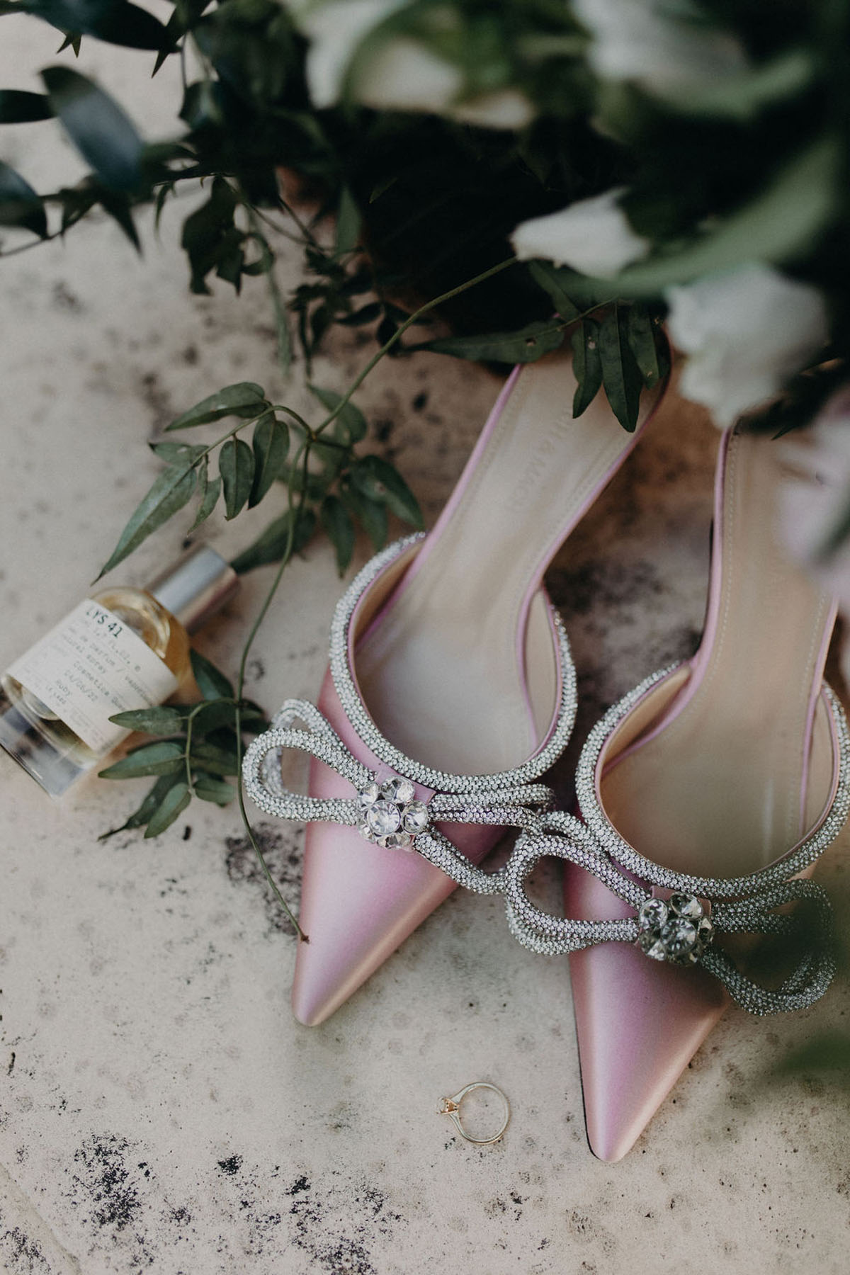 pink bow heels for blush wedding